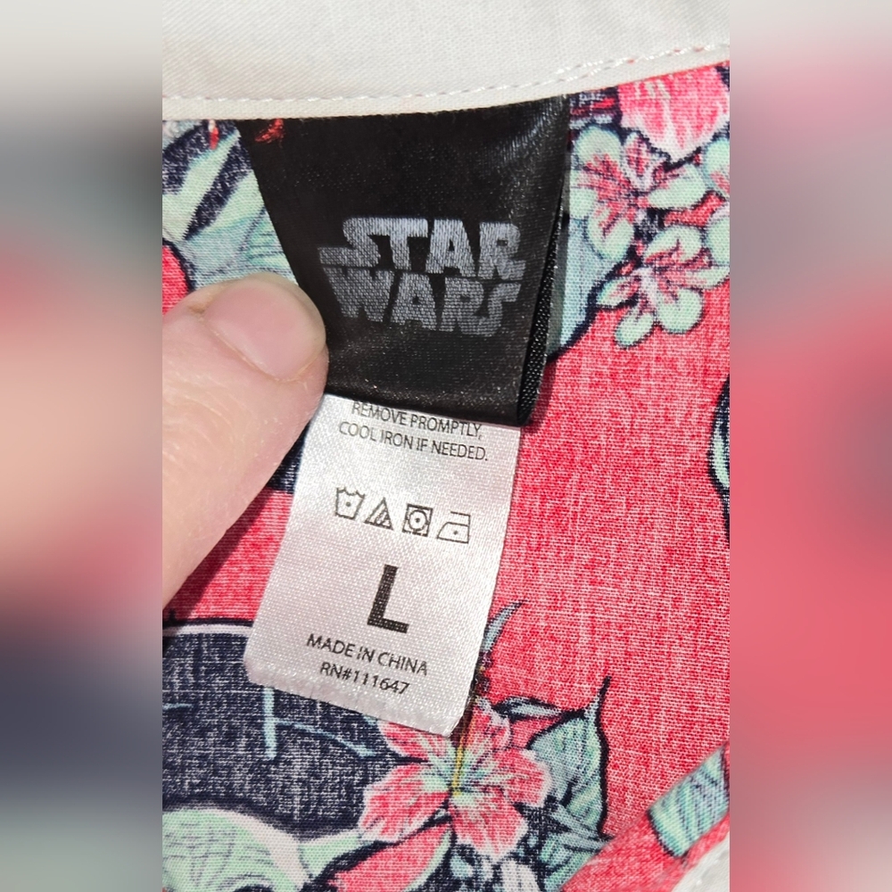 Star Wars Baby Yoda Boba Fett Hawaiian Shirt Floral Aloha Sz L - Picture 4 of 5